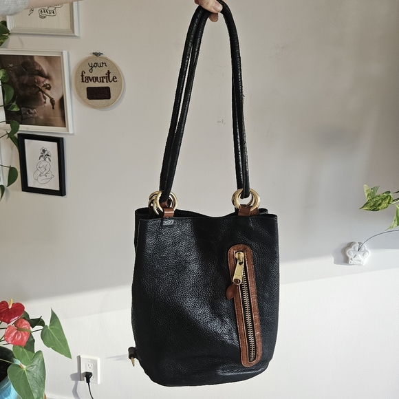 Vintage Black Leather Tote Bag by Pattie Jarrell - Picture 1 of 7
